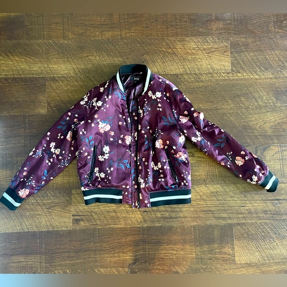 a.n.a Jackets & Blazers - Purple floral bomber jacket, Size Large